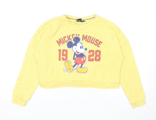 Primark Girls Yellow Cotton Pullover Sweatshirt Size 11-12 Years Pullover - Mickey Mouse Cropped