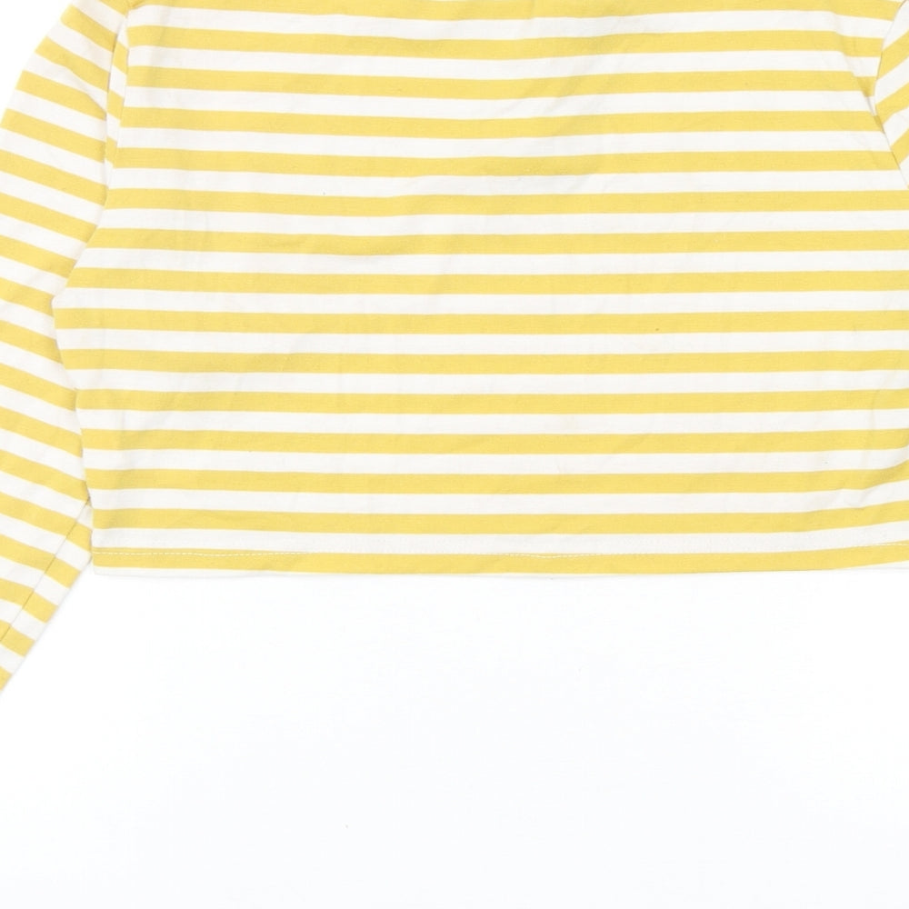 ROMWE Womens Yellow Striped Polyester Cropped Polo Size M Collared