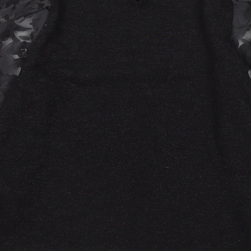 George Girls Black Round Neck Polyester Pullover Jumper Size 9-10 Years Button - Flower