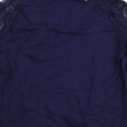 JustFab Womens Blue Polyester Basic Blouse Size M V-Neck