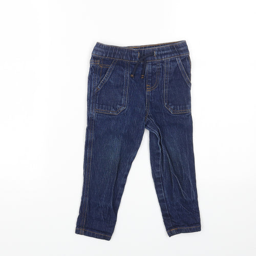 Denim & Co. Boys Blue Cotton Straight Jeans Size 2-3 Years Regular Drawstring
