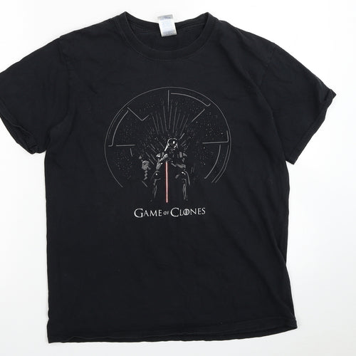 Gildan Mens Black Cotton T-Shirt Size M Round Neck - Games Of Clones