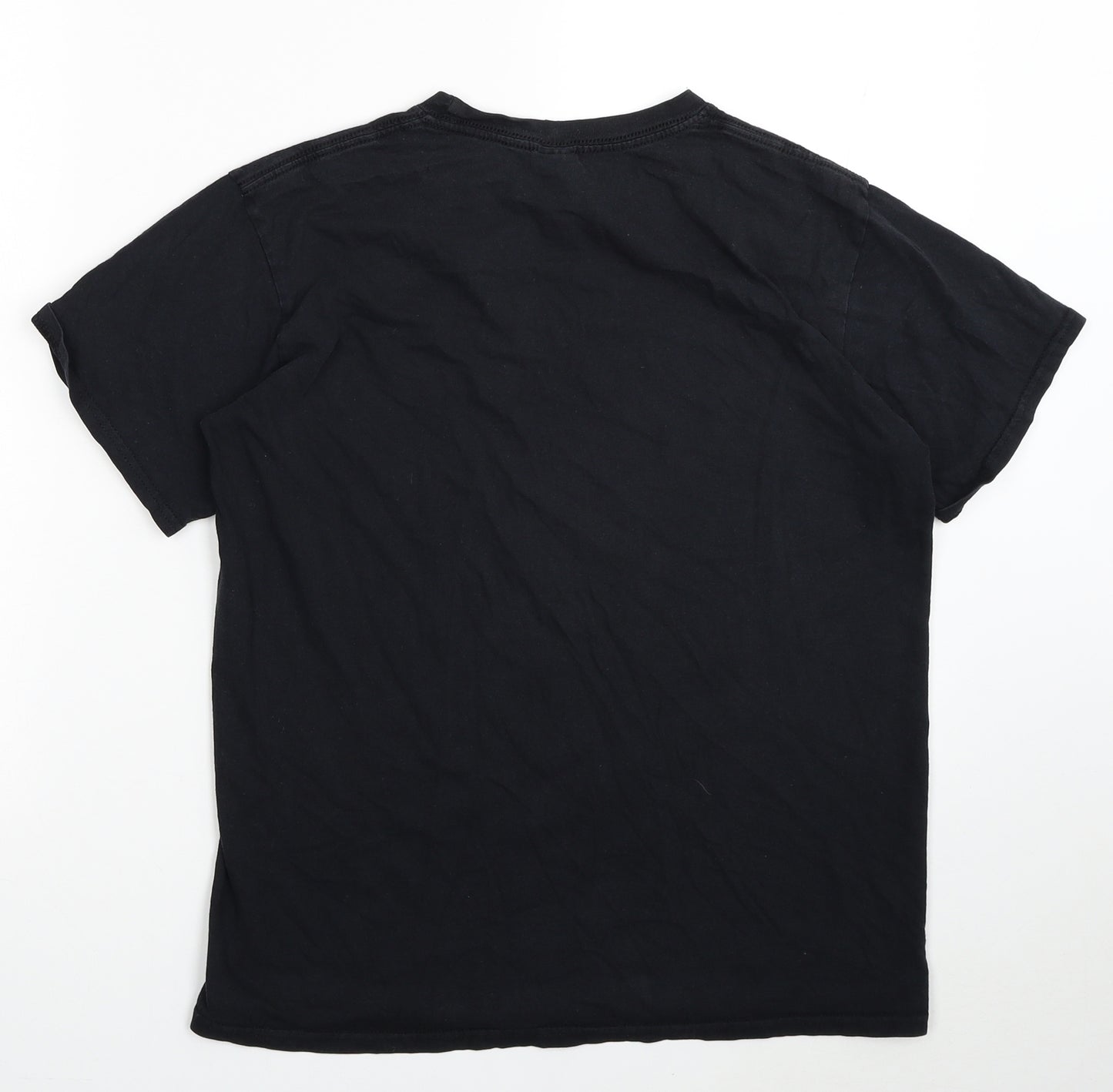 Gildan Mens Black Cotton T-Shirt Size M Round Neck - Games Of Clones