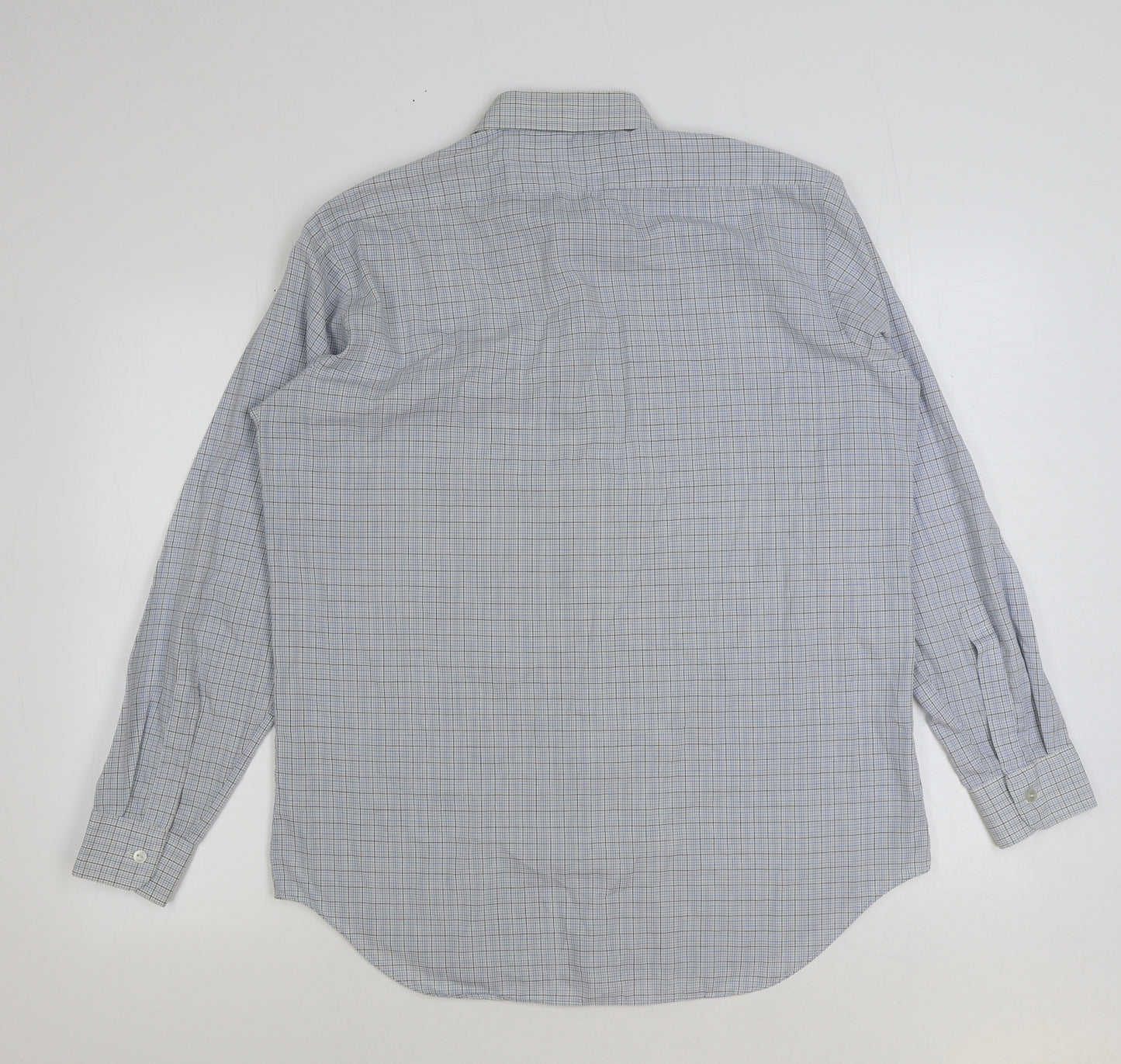 Marks and Spencer Mens Blue Polyester Button-Up Size 16 Collared Button