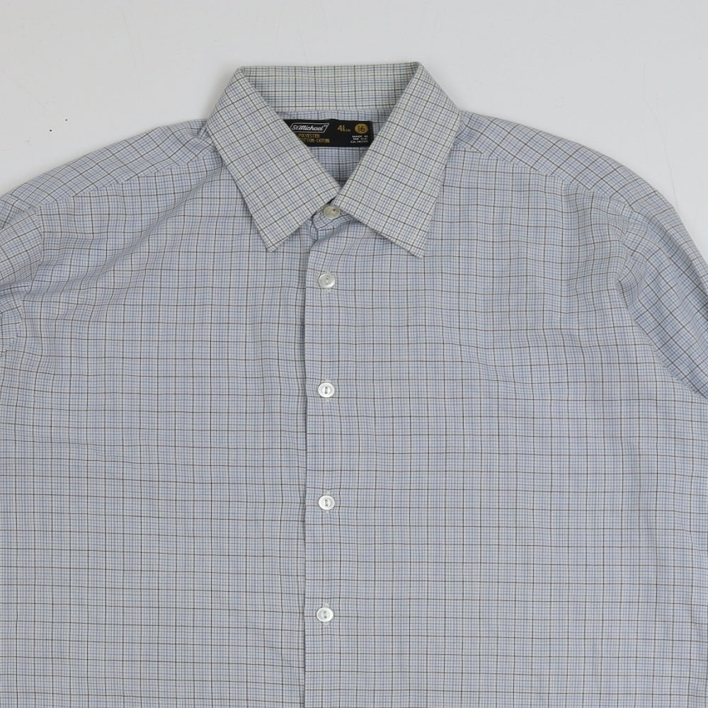 Marks and Spencer Mens Blue Polyester Button-Up Size 16 Collared Button