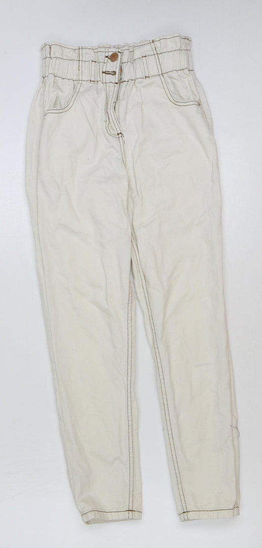 M&Co Girls Beige Cotton Straight Jeans Size 10 Years Regular Button