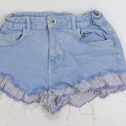 Zara Girls Blue Cotton Hot Pants Shorts Size 11-12 Years Regular Zip
