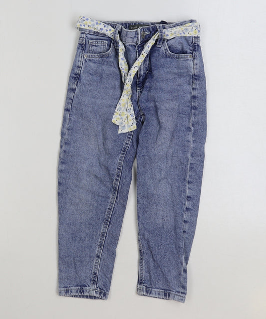 Denim & Co. Girls Blue Cotton Straight Jeans Size 4-5 Years Regular Button