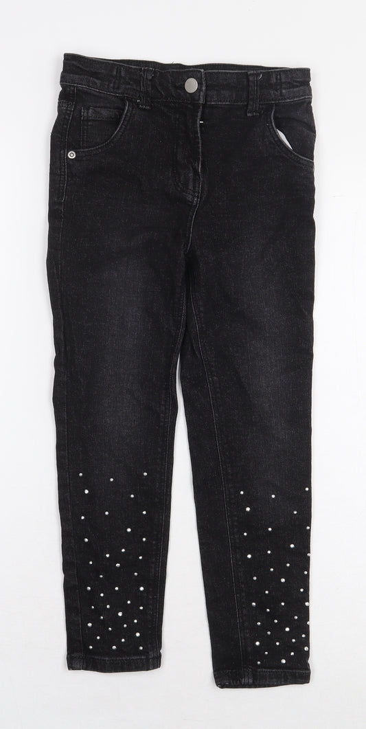 TU Girls Black Cotton Straight Jeans Size 7 Years Regular Zip