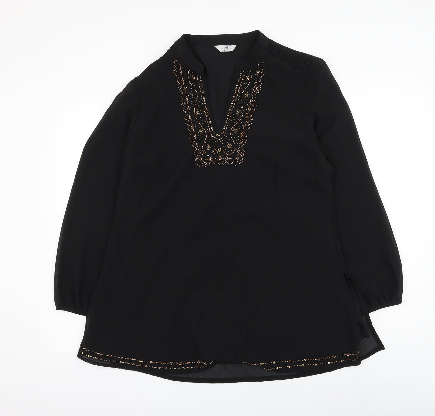 Joanna Hope Womens Black Polyester Basic Blouse Size 16 V-Neck