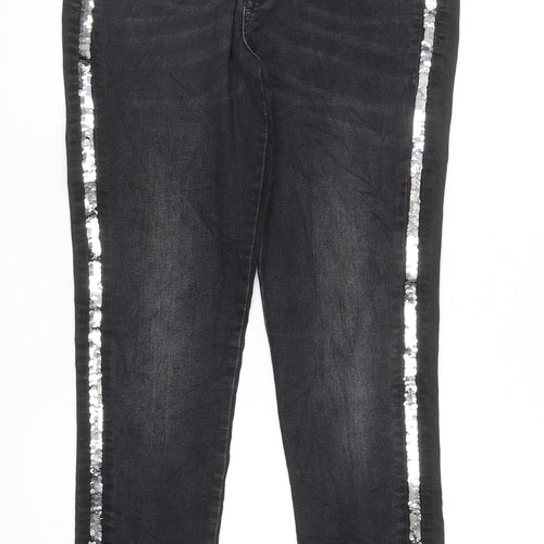 Marks and Spencer Girls Black Cotton Skinny Jeans Size 14-15 Years L28.5 in Regular Zip