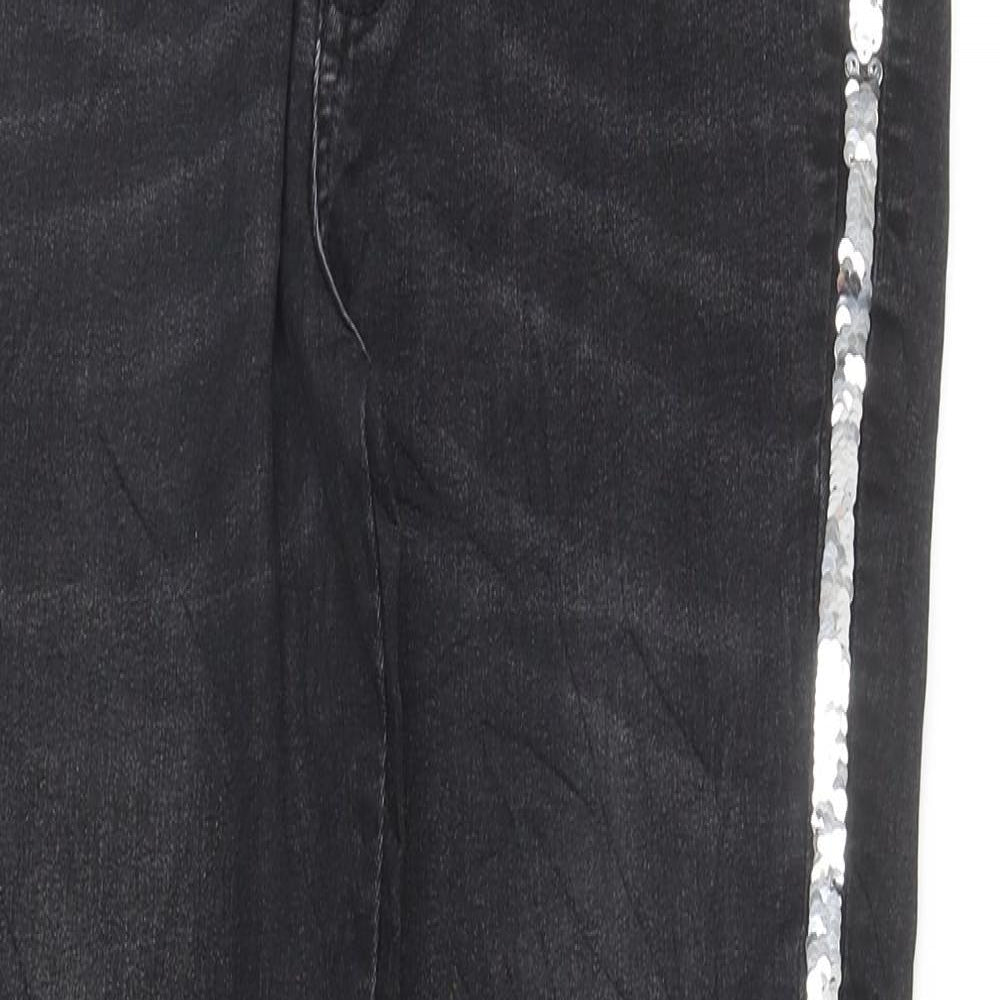 Marks and Spencer Girls Black Cotton Skinny Jeans Size 14-15 Years L28.5 in Regular Zip