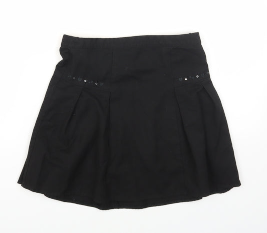 NEXT Girls Black Polyester Pleated Skirt Size 10 Years Regular Zip