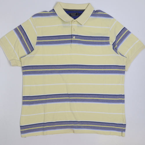 Maine Mens Yellow Striped Polyester Polo Size L Collared Button