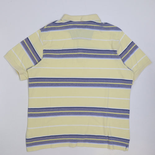 Maine Mens Yellow Striped Polyester Polo Size L Collared Button