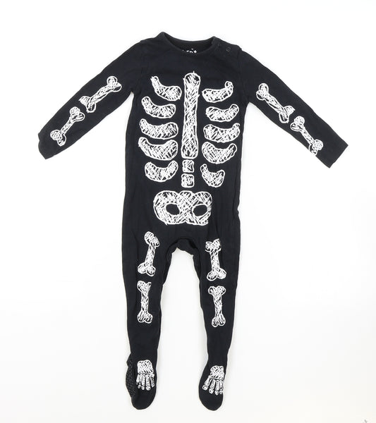 Fred & Flo Baby Black Cotton Babygrow One-Piece Size 12-18 Months Snap - Halloween Skeleton