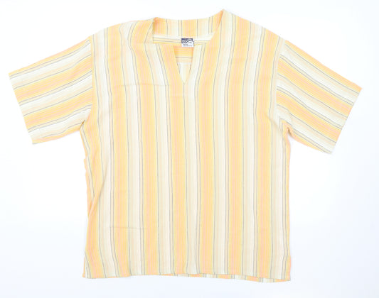 Gulhan Mens Orange Striped T-Shirt Size 2XL V-Neck
