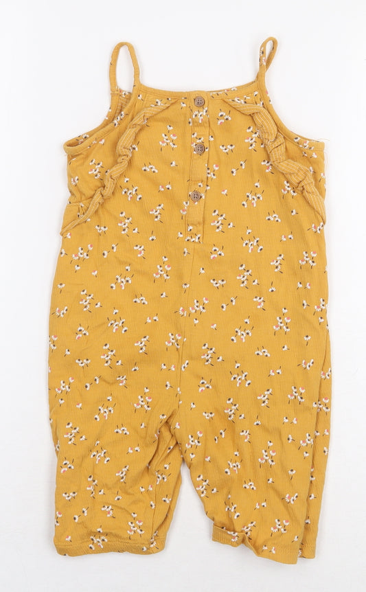 F&F Girls Yellow Floral Cotton Shorts One-Piece Size 12-18 Months Button