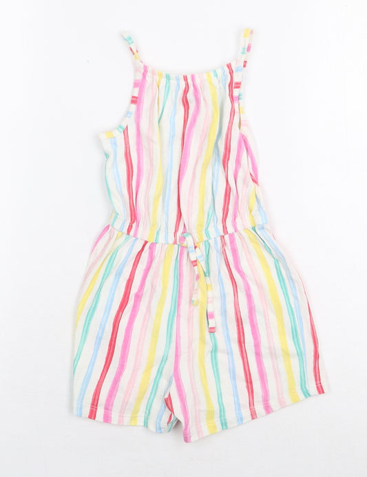 F&F Girls Multicoloured Striped 100% Cotton Dungaree One-Piece Size 12-18 Months Pullover