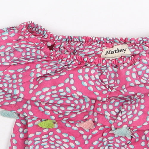 Hatley Girls Pink Geometric 100% Cotton Basic T-Shirt Size 2 Years Boat Neck Pullover