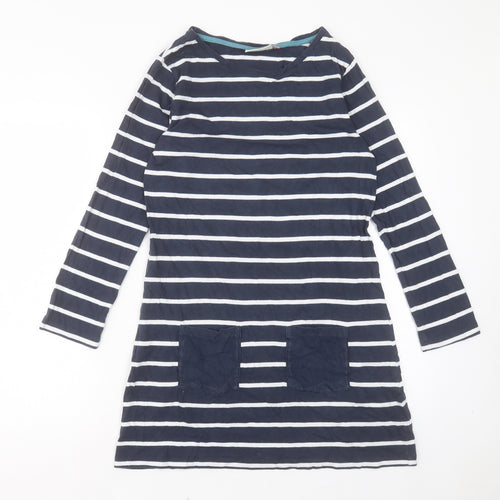 Brakeburn Womens Blue Striped Cotton A-Line Size 10 Boat Neck Pullover