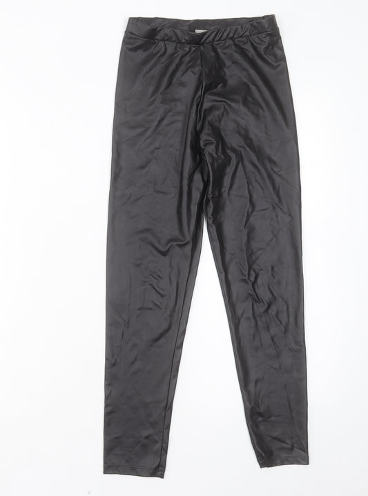 Matalan Girls Black Polyurethane Capri Trousers Size 10 Years Regular Pullover - Leather Look