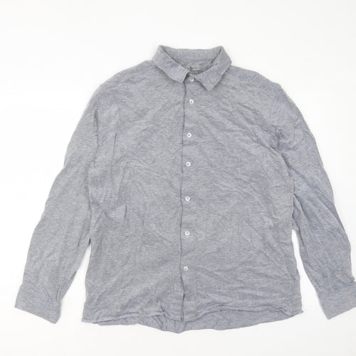 TU Mens Grey Cotton Button-Up Size L Collared Button