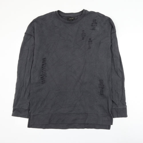 River Island Mens Grey Cotton Pullover Sweatshirt Size S - Distressed