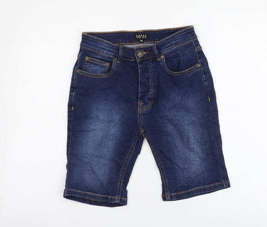 Boohoo Mens Blue Cotton Bermuda Shorts Size 28 in L9 in Regular Button