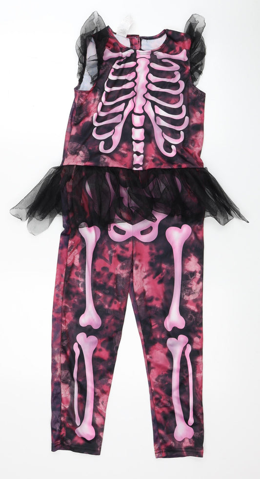 Preworn Girls Pink Tie Dye Polyester Jumpsuit One-Piece Size 7-8 Years Hook & Loop - Skeleton Fancy Dress