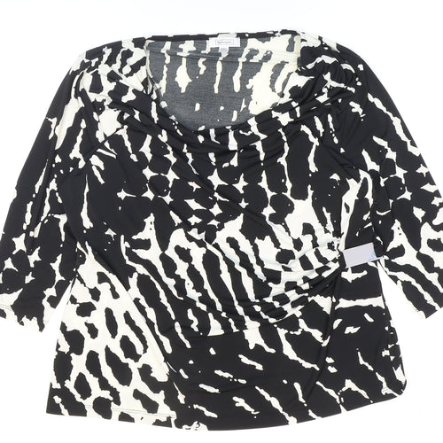 Nightingales Womens Black Animal Print Polyester Basic T-Shirt Size 22 Cowl Neck