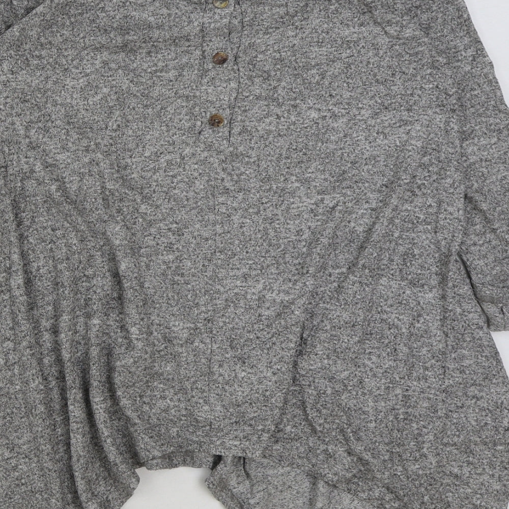 COIN 1804 Womens Grey Polyester Basic T-Shirt Size M Round Neck - Assymetric