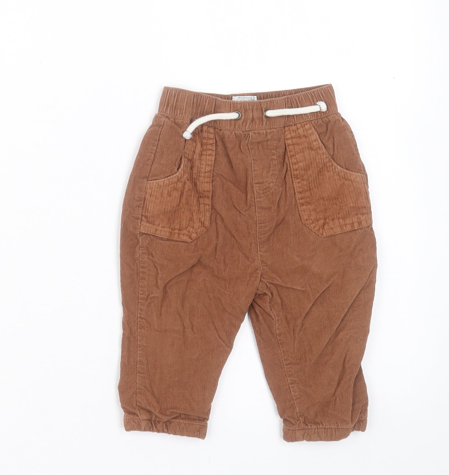 mamas & papas Boys Brown Cotton Capri Trousers Size 6-9 Months Drawstring