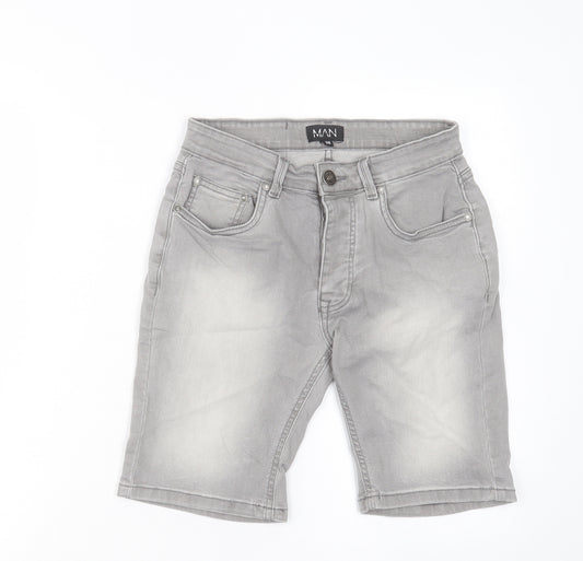 Boohoo Mens Grey Cotton Bermuda Shorts Size 28 in L9 in Regular Button