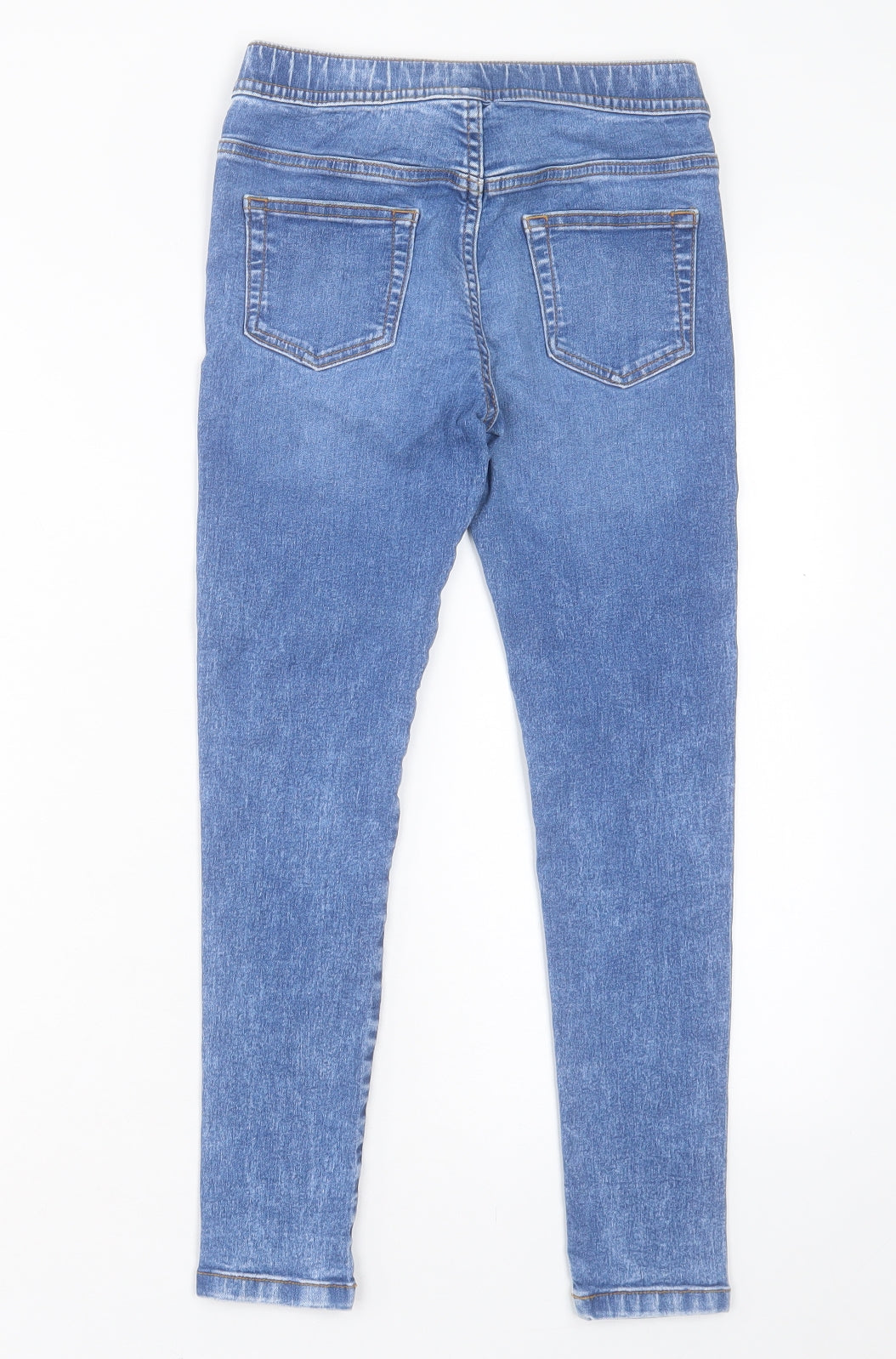 Marks and Spencer Girls Blue Cotton Skinny Jeans Size 10-11 Years Regular Button