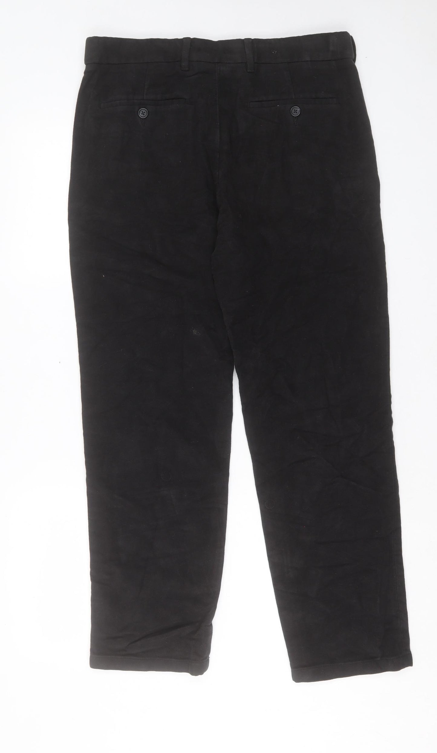 Marks and Spencer Mens Black Cotton Trousers Size 32 in L29 in Regular Button - Short Leg