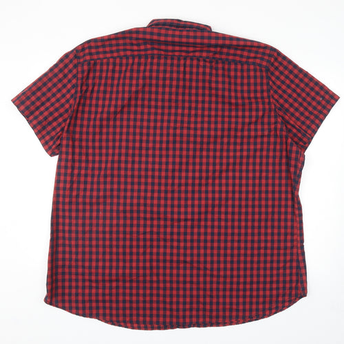 Angelo Litrico Mens Red Check Polyester Button-Up Size 3XL Collared Button