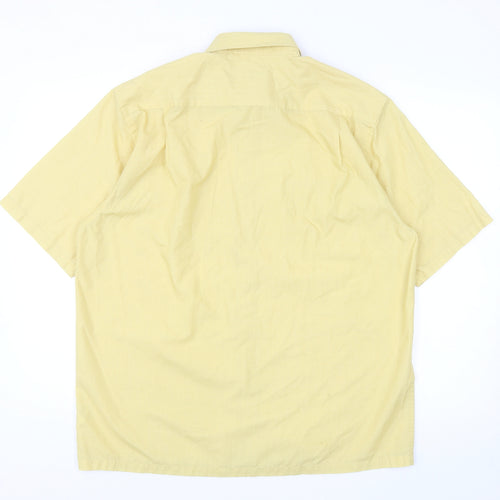 George Mens Yellow Cotton Button-Up Size M Collared Button