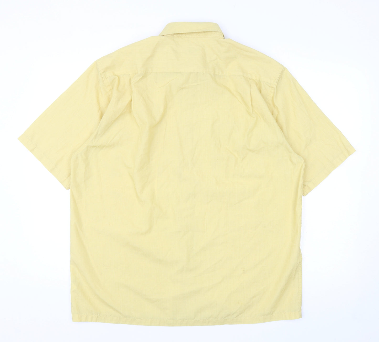 George Mens Yellow Cotton Button-Up Size M Collared Button