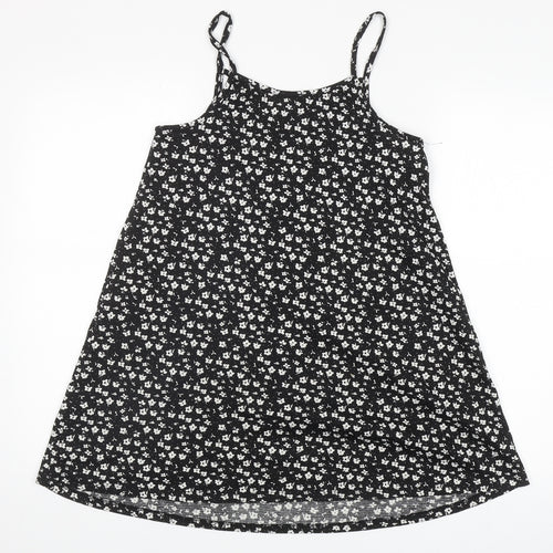 Primark Girls Black Floral Polyester A-Line Size 10-11 Years Scoop Neck Pullover