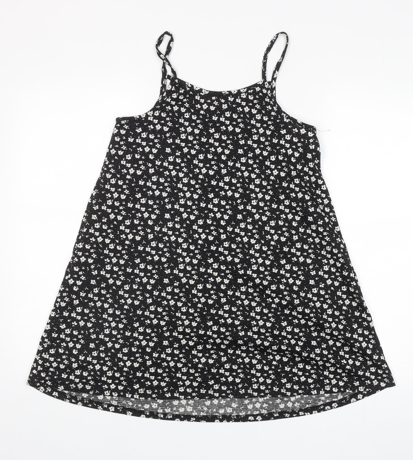 Primark Girls Black Floral Polyester A-Line Size 10-11 Years Scoop Neck Pullover