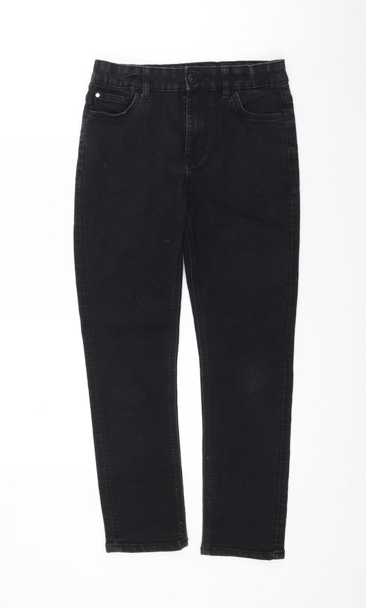 Matalan Girls Black Cotton Straight Jeans Size 12 Years Regular Zip