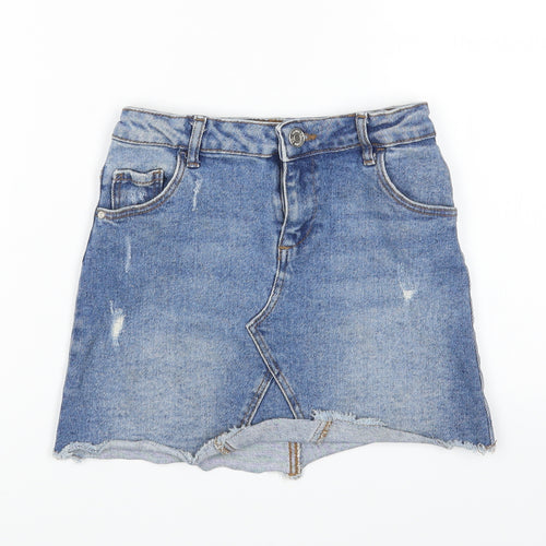 Denim & Co. Girls Blue Cotton Mini Skirt Size 6-7 Years Regular Zip