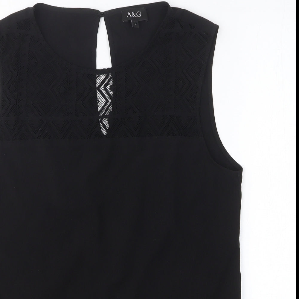 A&G Womens Black Polyester Basic T-Shirt Size M Round Neck