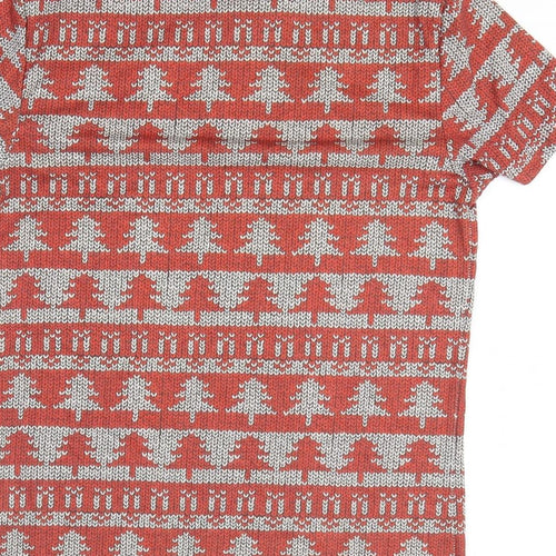 TU Mens Red Geometric Polyester T-Shirt Size M Round Neck - Christmas Tree