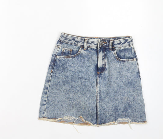 River Island Girls Blue Cotton A-Line Skirt Size 9 Years Regular Button