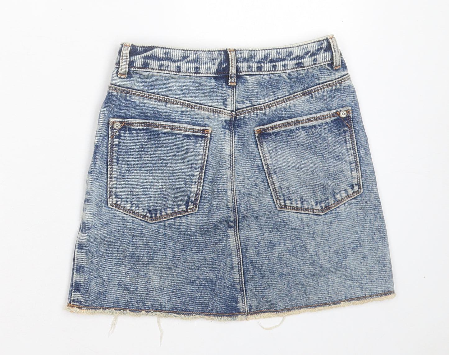 River Island Girls Blue Cotton A-Line Skirt Size 9 Years Regular Button