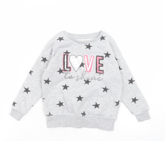 Primark Girls Grey Geometric Cotton Pullover Sweatshirt Size 4-5 Years Pullover - Love To Shine