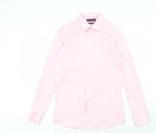 NEXT Mens Pink Cotton Button-Up Size 15 Collared Button