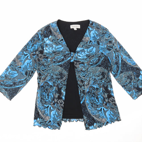 Classique Womens Blue Polyester Basic Blouse Size M V-Neck - Open Front